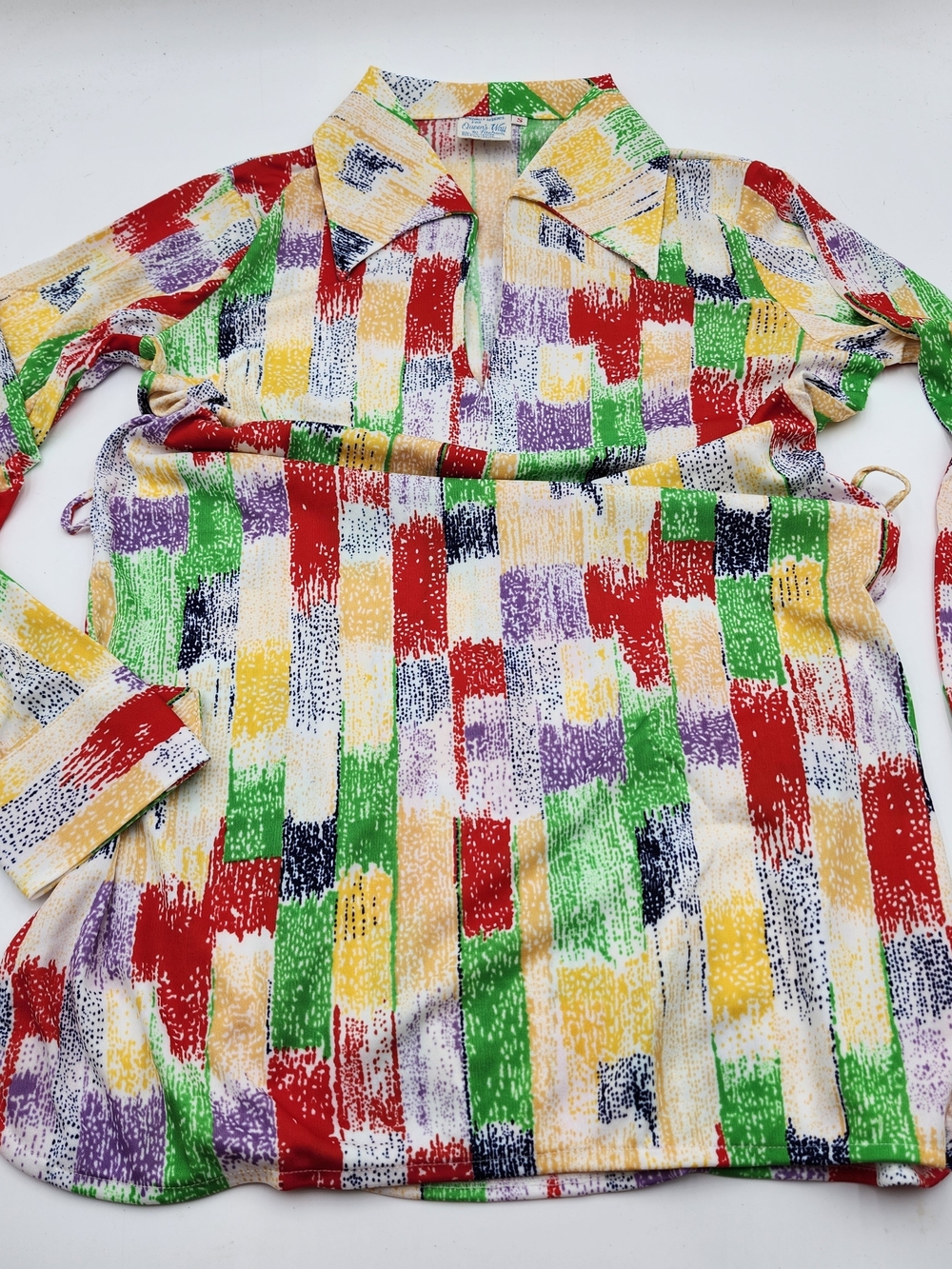 VINTAGE 70S Multicolor Brushstroke Shirt Dress Long Shirt